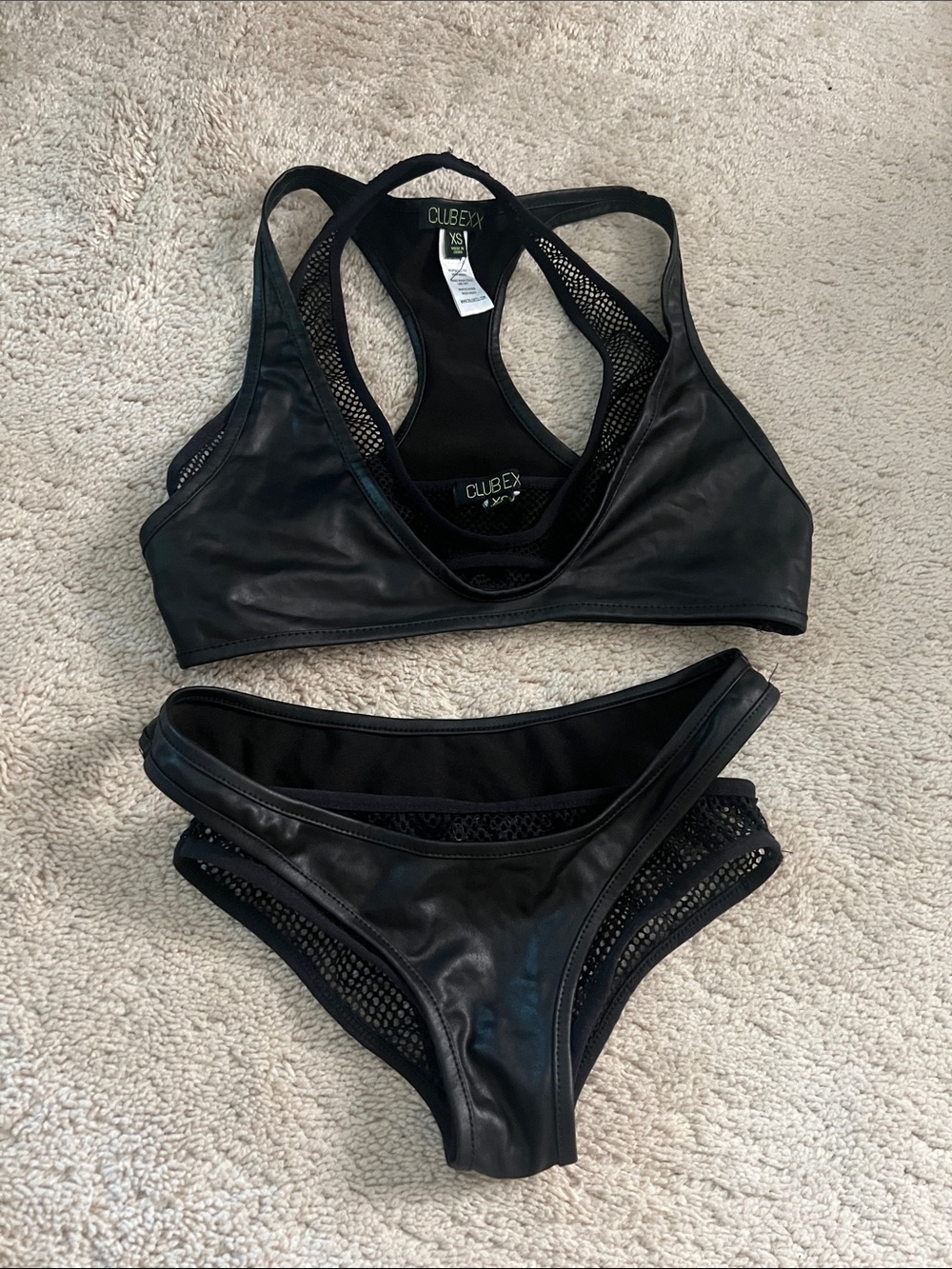 Black 2 Tone Mesh-Trim Bikini Set - Sporty Two-Piece